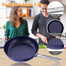 Load image into Gallery viewer, Frying Pan Sets Non Stick 3Pieces Blue 3D Diamond Cookware