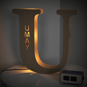 Personalised Wooden Letter Lamp Custom Name Alphabet Night Lights 19CM